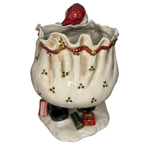 1987 Fitz and Floyd Santa w/ Open Bag Centerpiece Planter 16” Vintage Christmas - Picture 3 of 11